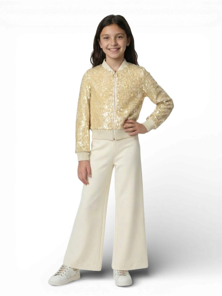 Beige kort glitter jasje communie Diamante Blu