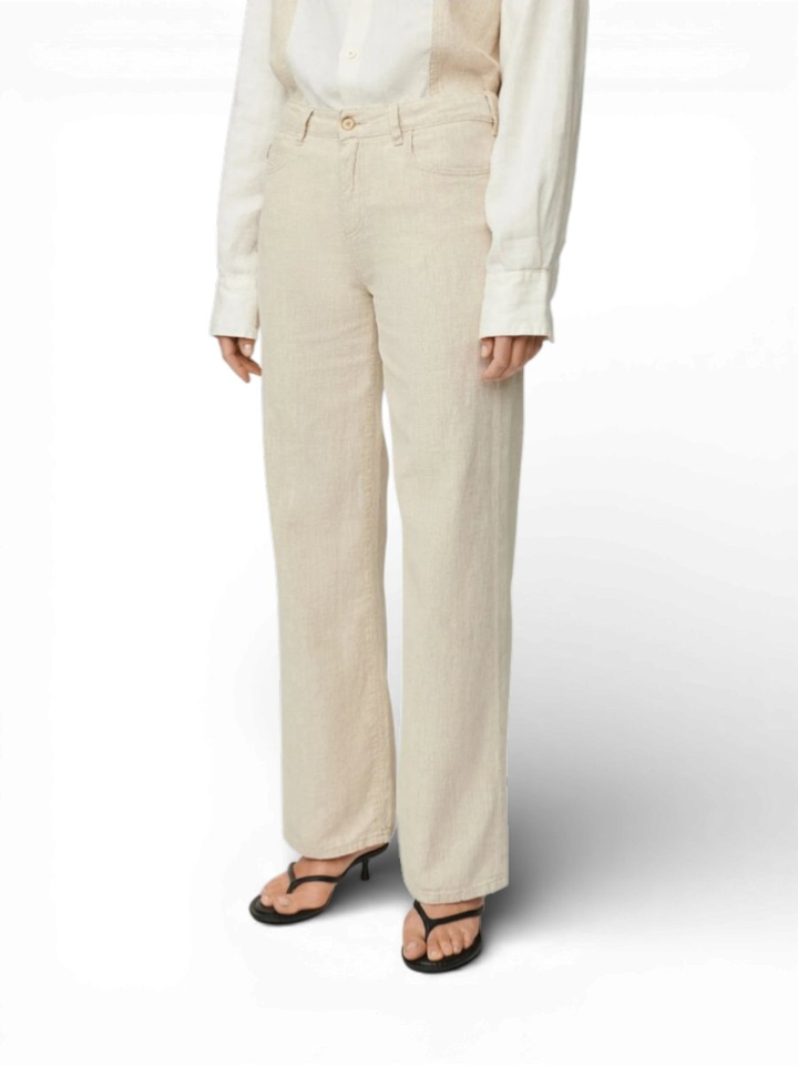 Beige broek met linnen en katoen Lois 