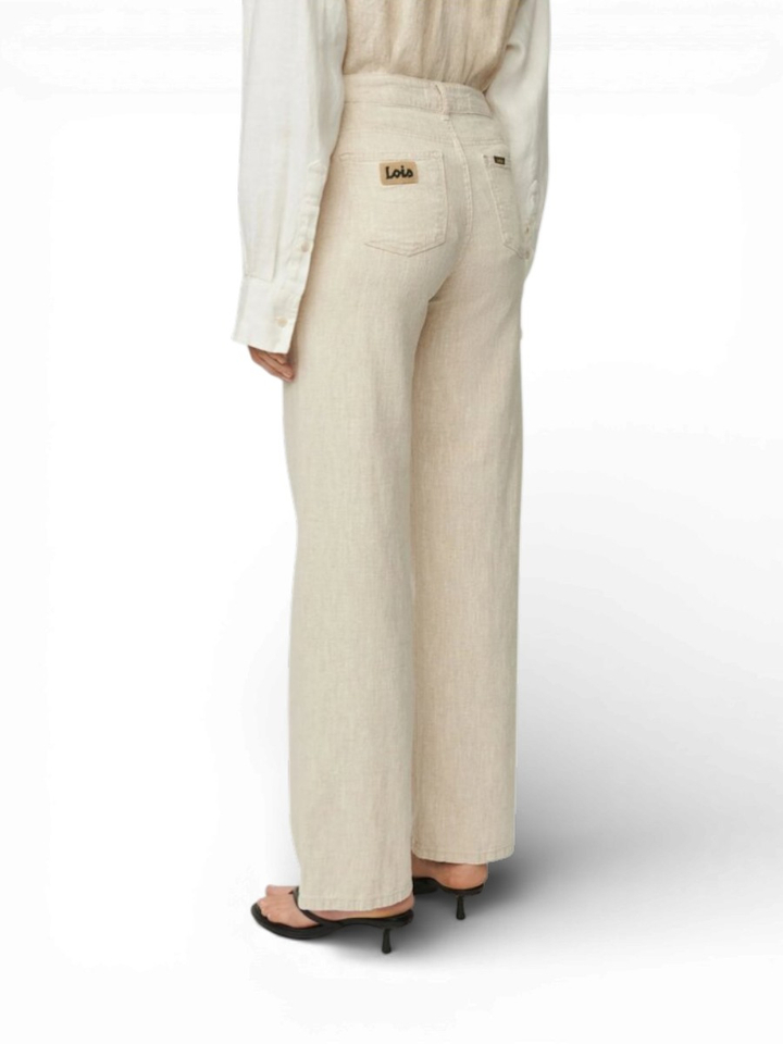 Beige broek met linnen en katoen Lois 