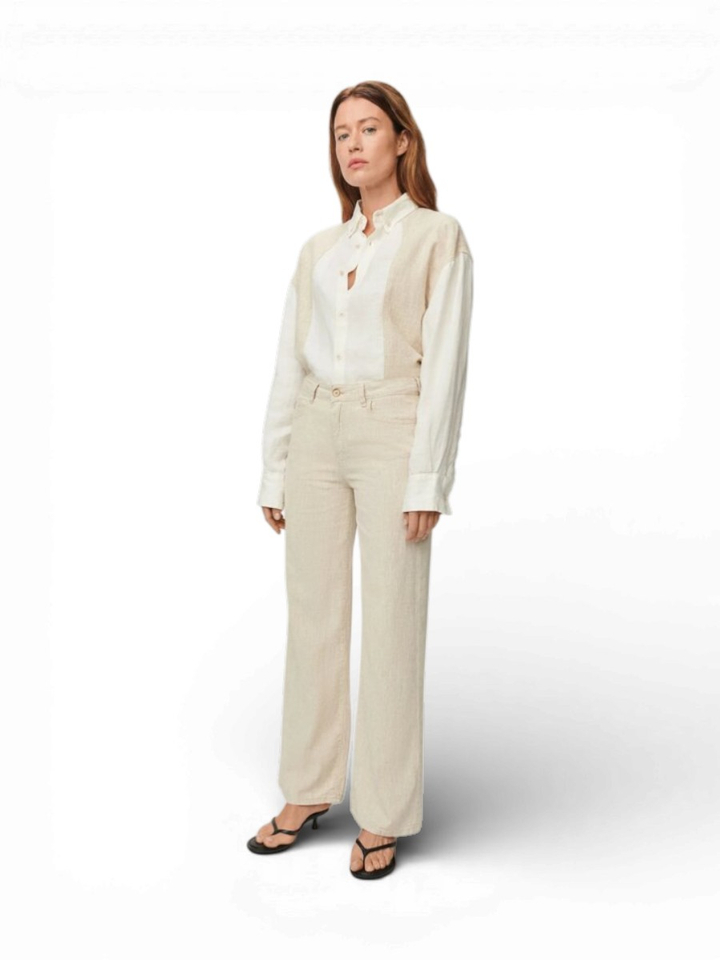 Beige broek met linnen en katoen Lois 