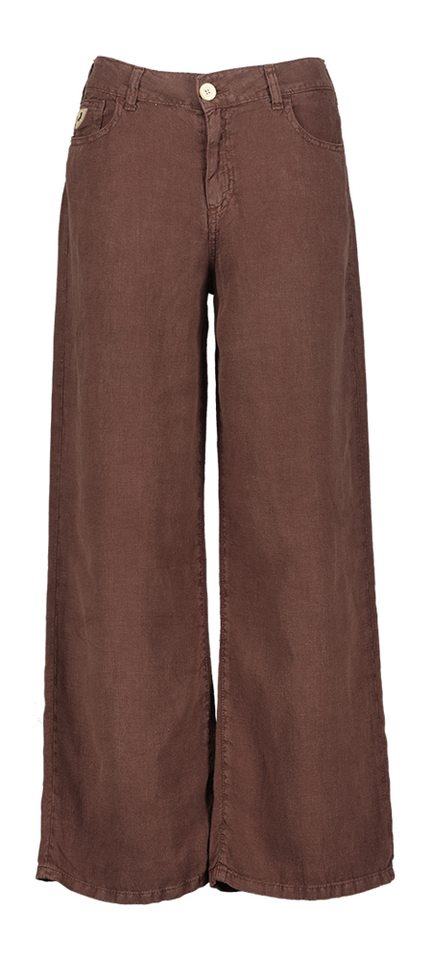 Bruine linnen losvallende broek Lois