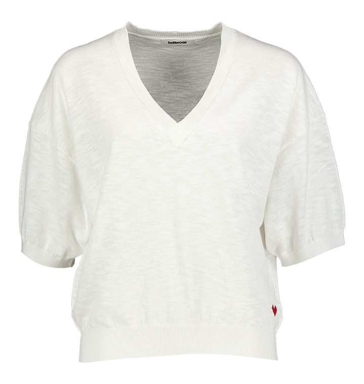 Wit gebreide t-shirt met v-hals Dadif Bellerose