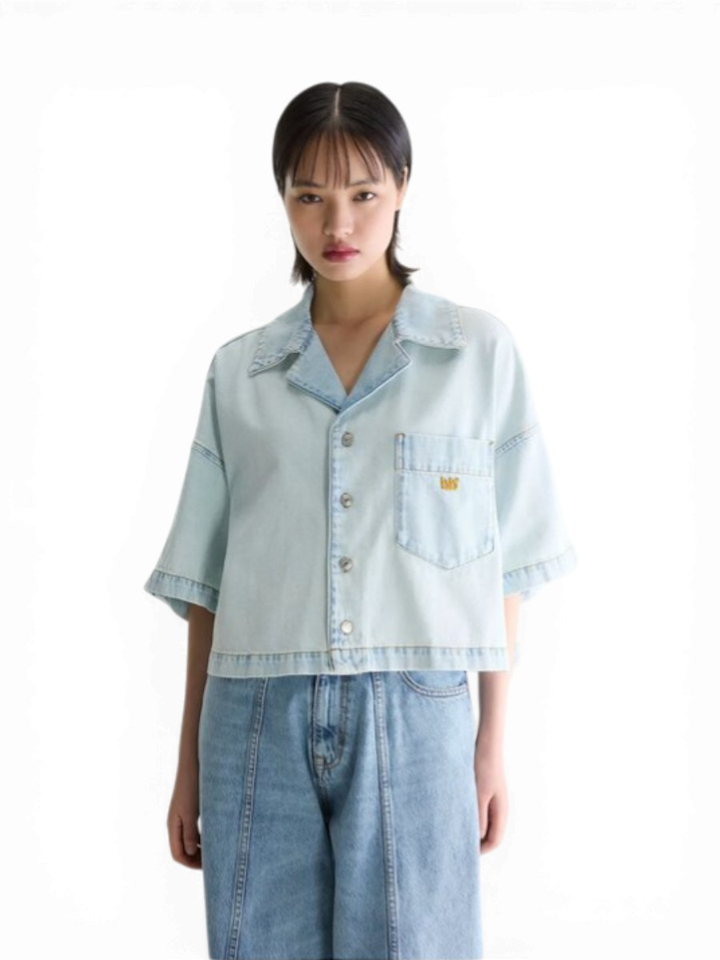 Lichtblauwe denim blouse Poppa Bellerose 