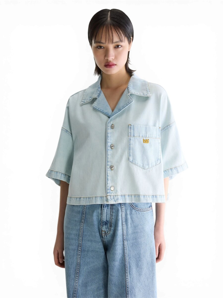 Lichtblauwe denim blouse Poppa Bellerose 