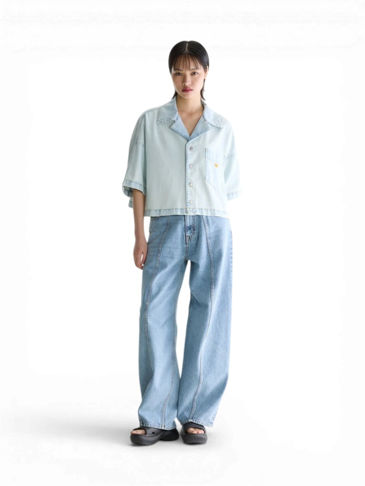 Lichtblauwe denim blouse Poppa Bellerose 