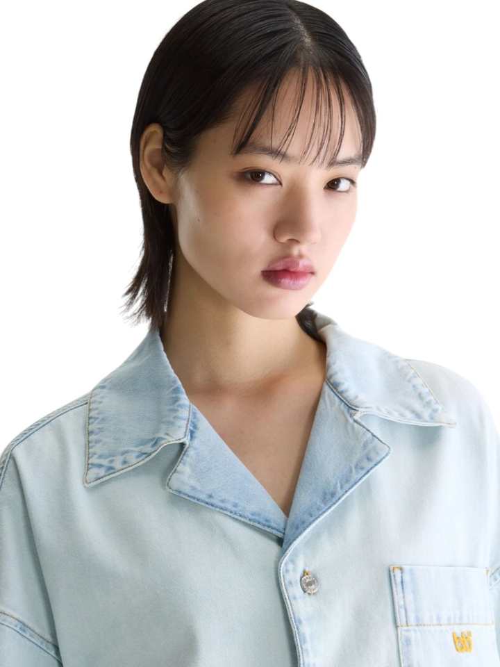 Lichtblauwe denim blouse Poppa Bellerose 