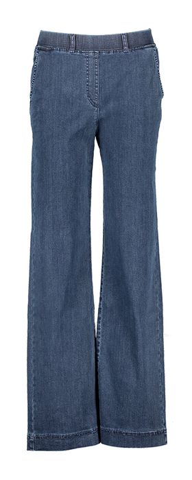 Donkerblauwe flared fit jeans met elastiek