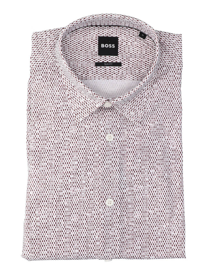 Wit katoenen hemd (slim fit) met bordeaux details en lange mouwen Hugo Boss