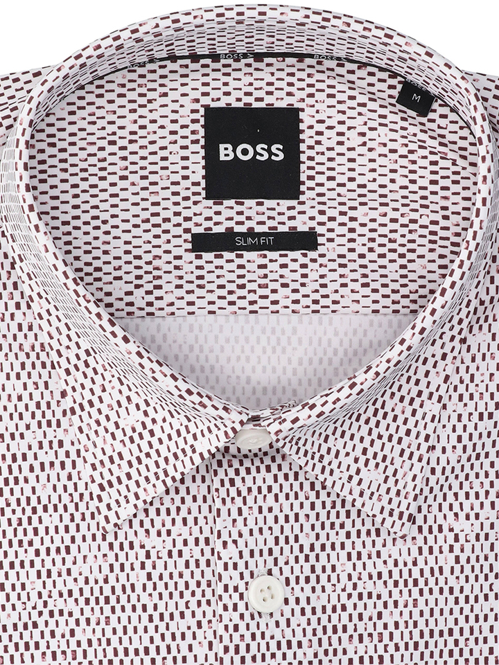 Wit katoenen hemd (slim fit) met bordeaux details en lange mouwen Hugo Boss