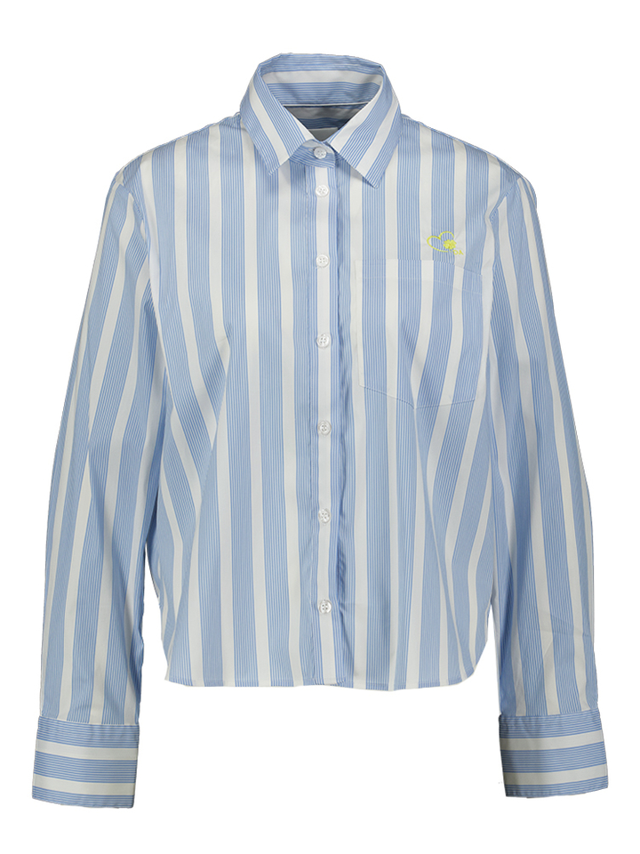 Blauw wit gestreepte bloes detail op de rug Rove Due Amanti