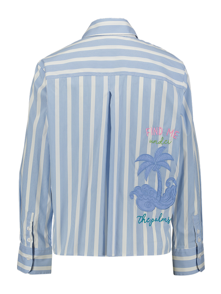 Blauw wit gestreepte bloes detail op de rug Rove Due Amanti