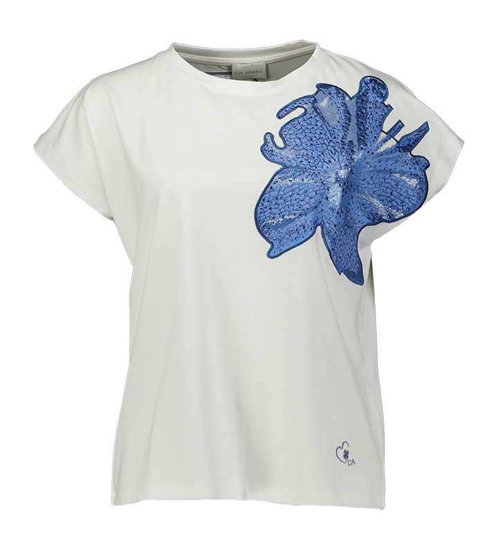 Witte t-shirt met bloem detail Drake Due Amanti
