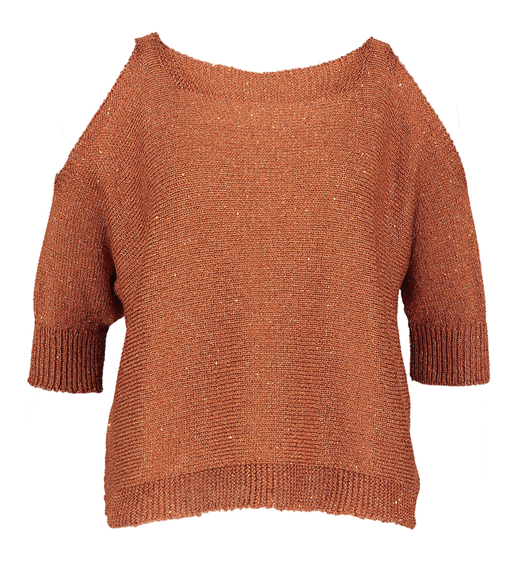 Roestkleurige glitter trui met open schouder Koy Due Amanti