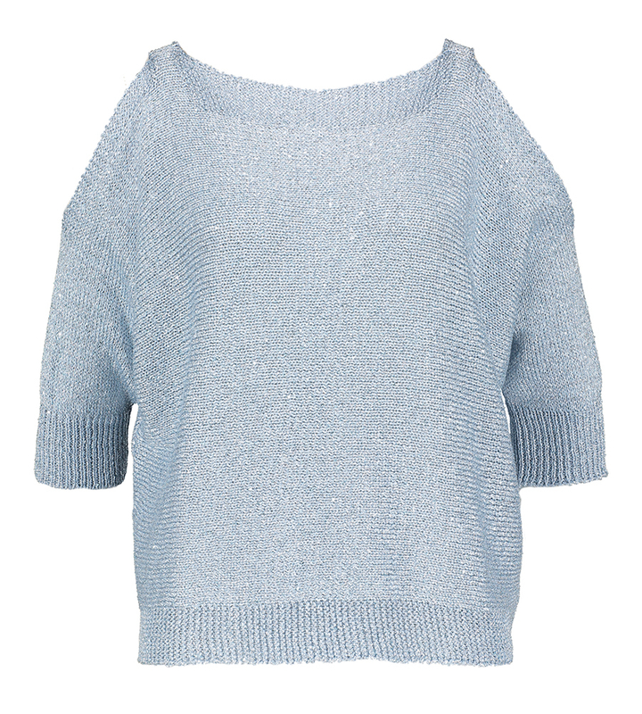 Blauwe glitter trui met open schouder Koy Due Amanti
