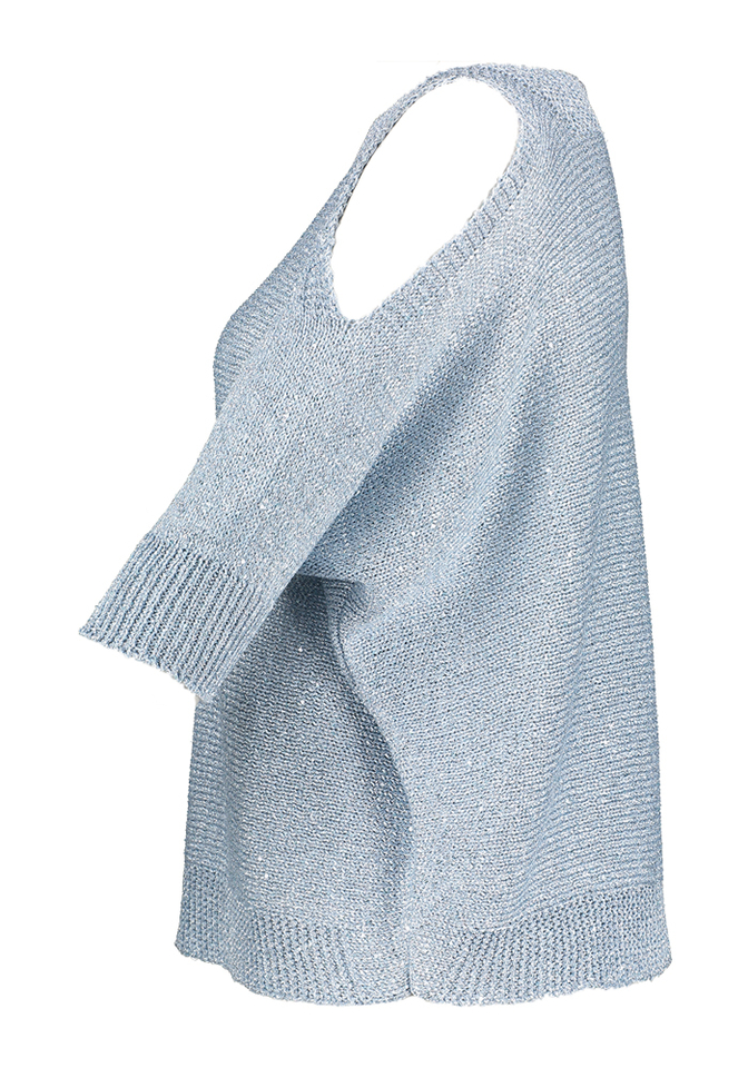 Blauwe glitter trui met open schouder Koy Due Amanti
