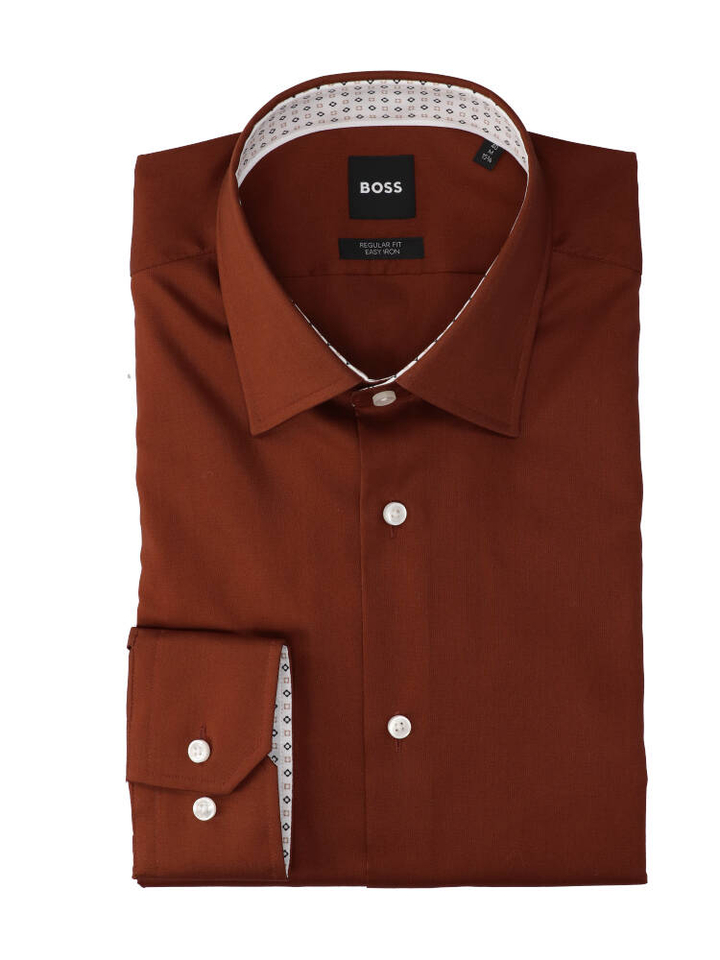 Bruin katoenen hemd (regular fit) met lange mouwen Hugo Boss