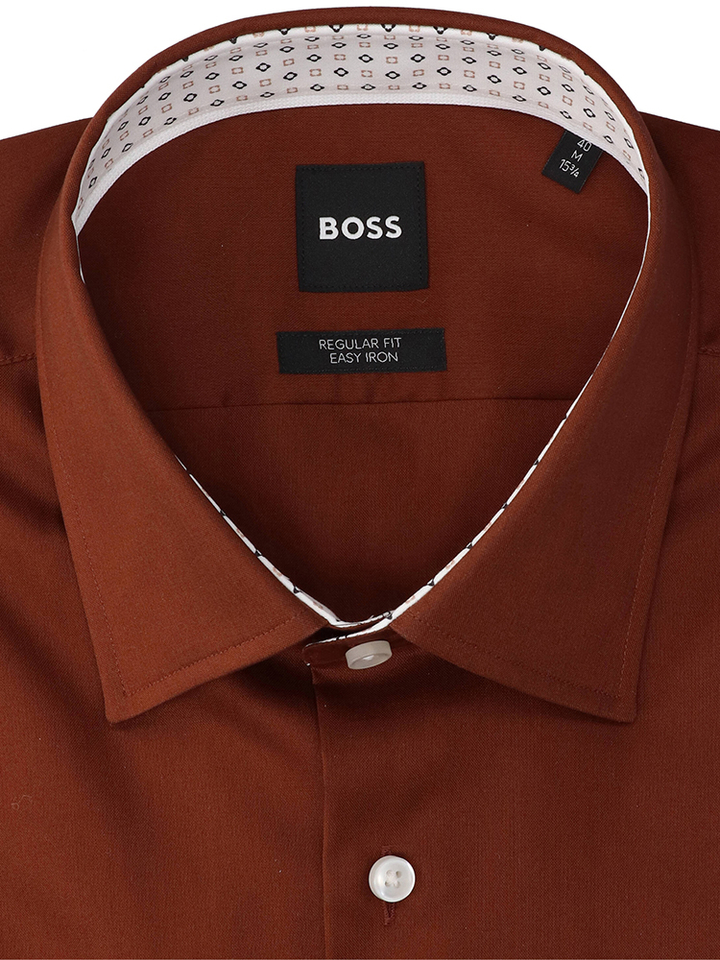 Bruin katoenen hemd (regular fit) met lange mouwen Hugo Boss