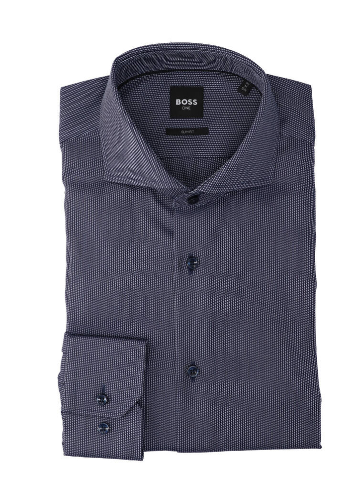 Blauw katoenen hemd (slim fit) met witte details en lange mouwen Hugo Boss