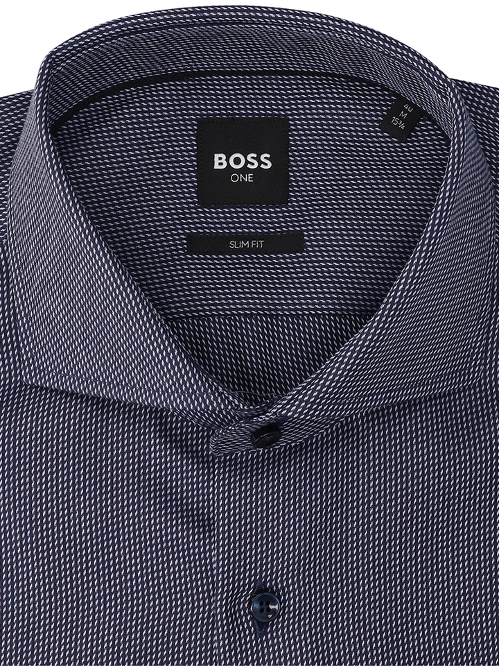 Blauw katoenen hemd (slim fit) met witte details en lange mouwen Hugo Boss
