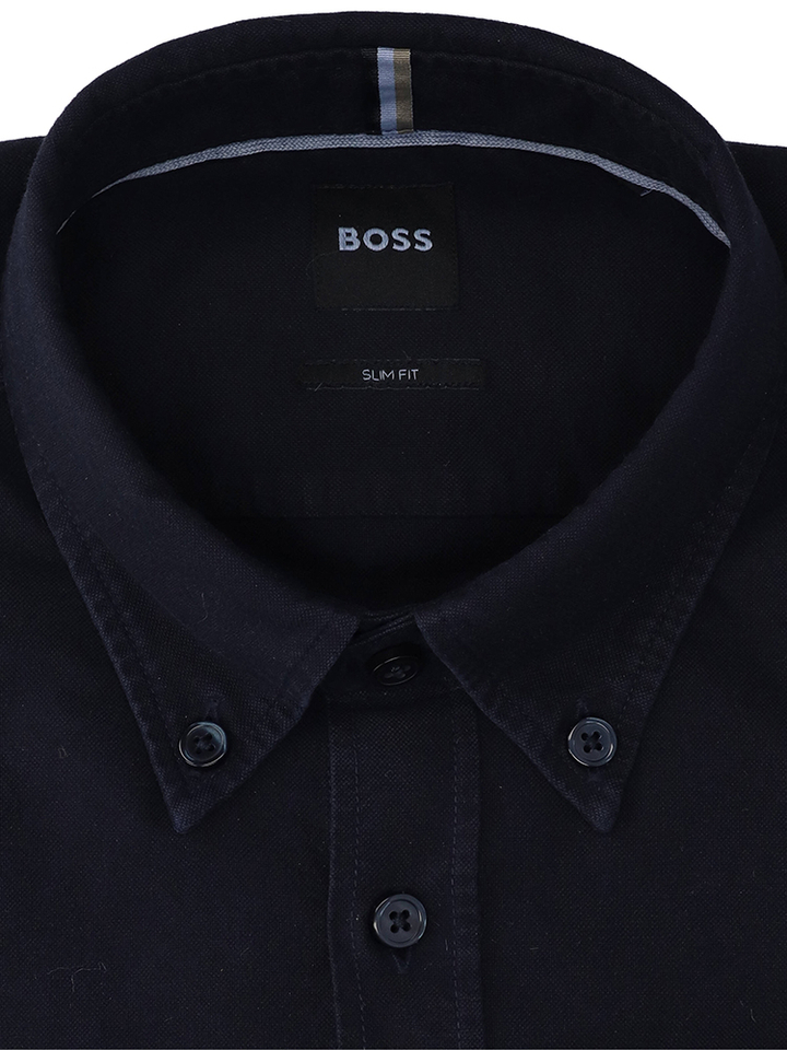 Donkerblauw katoenen hemd (slim fit) met lange mouwen Hugo Boss