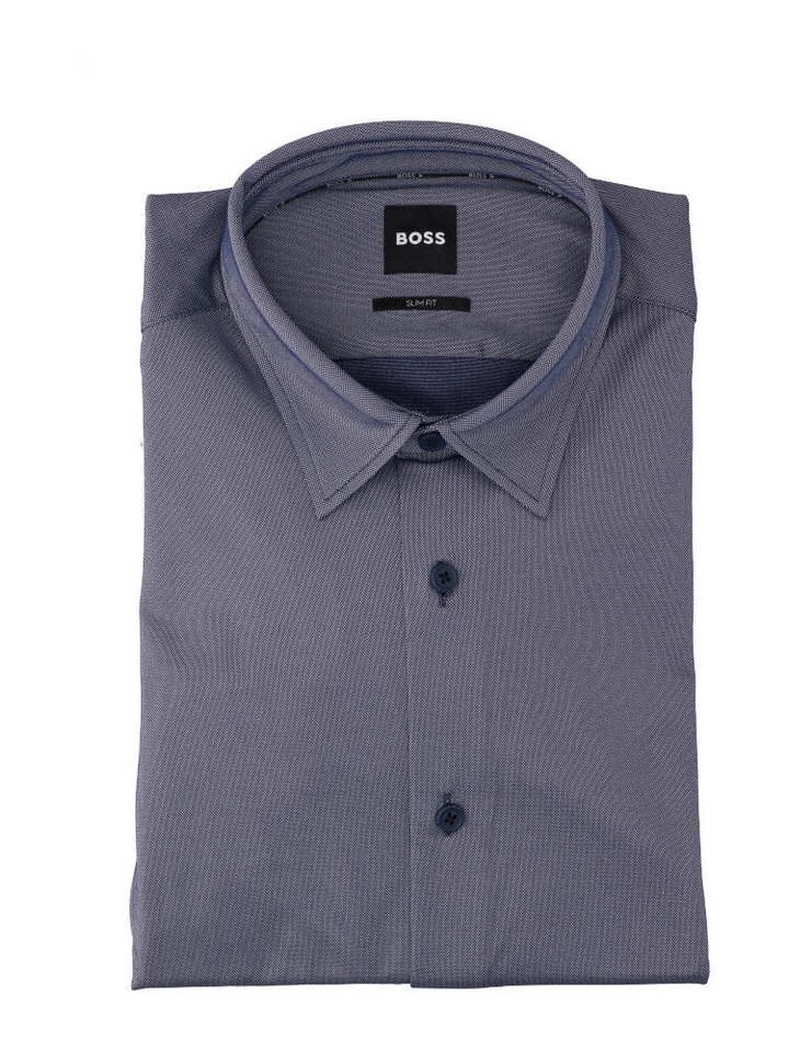 Blauw katoenen hemd (slim fit) met spikkels en lange mouwen Hugo Boss