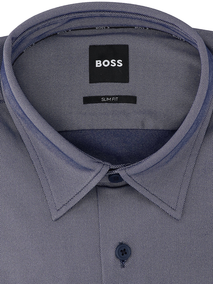 Blauw katoenen hemd (slim fit) met spikkels en lange mouwen Hugo Boss