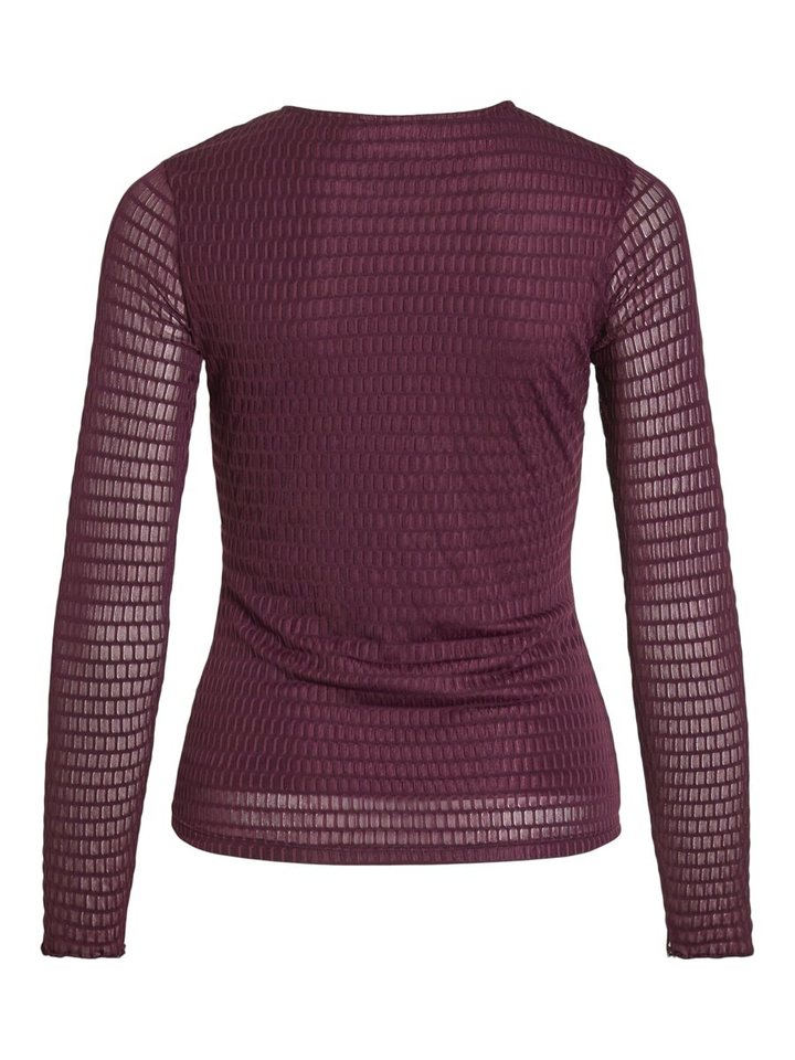 Bordeaux aansluitende t-shirt met doorzichtige mouwen Vilarine Vila