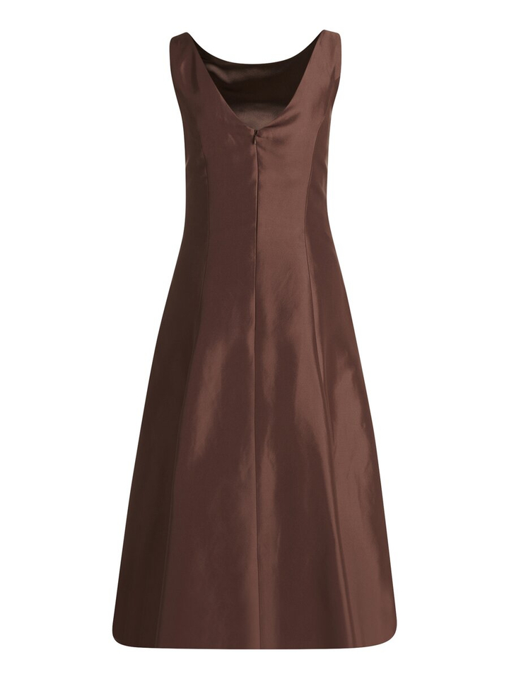 Bruin glanzende feestelijke jurk met broche Vera Mont 
