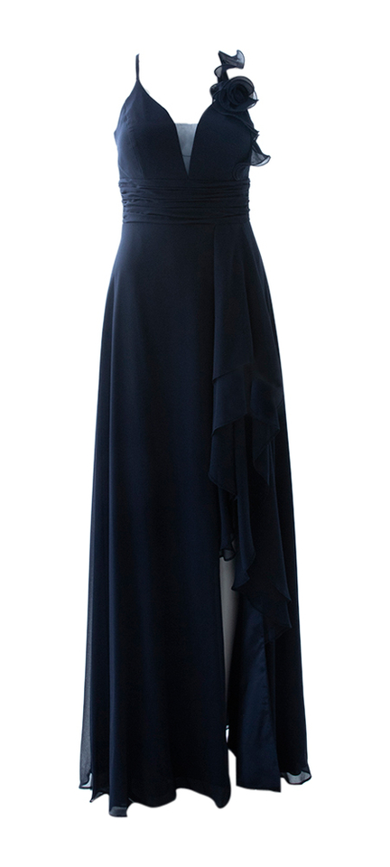 Donkerblauwe feestelijke jurk met split vooraan Vera Mont