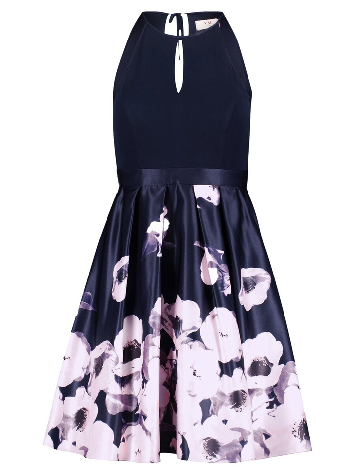 Zwarte jurk met roze bloemenprint Vera Mont