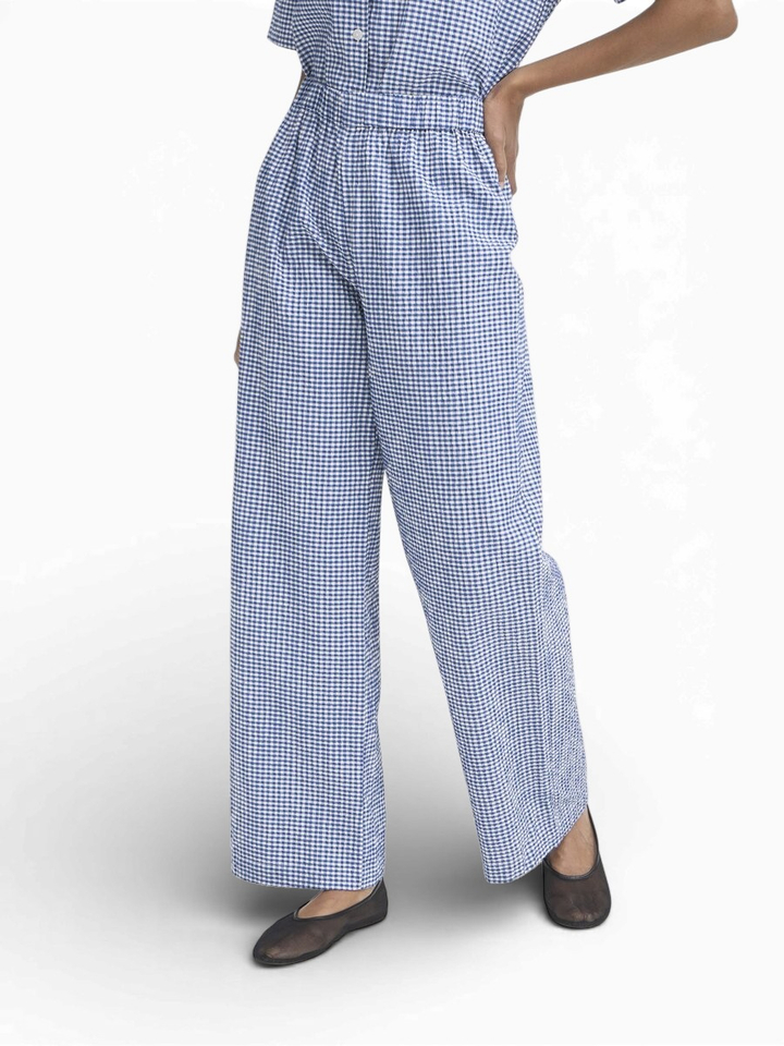 Blauwe broek met ruitmotief en elastiek Jilma Ichi