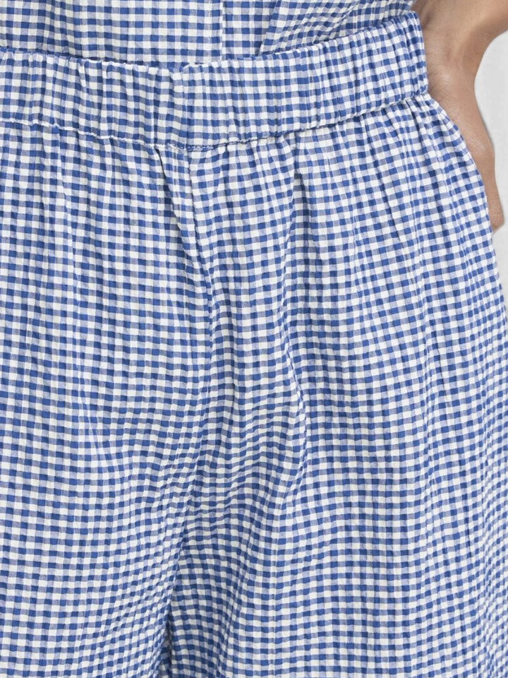 Blauwe broek met ruitmotief en elastiek Jilma Ichi