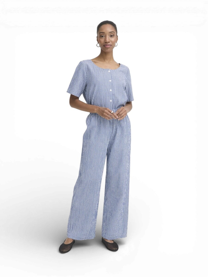 Blauwe broek met ruitmotief en elastiek Jilma Ichi
