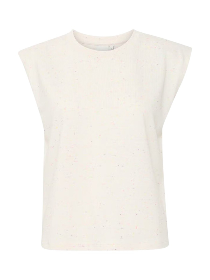 Ecru top met opgevulde schouders en roze stip detail Nimbola Ichi 