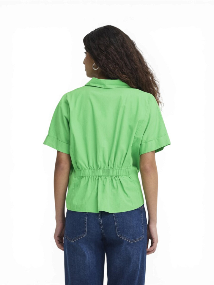 Groene blouse met korte mouwen en V-Hals Ichi