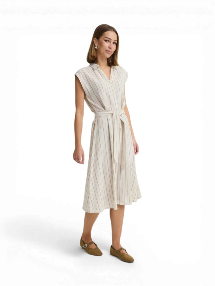 Beige gestreepte jurk Linno Ichi 