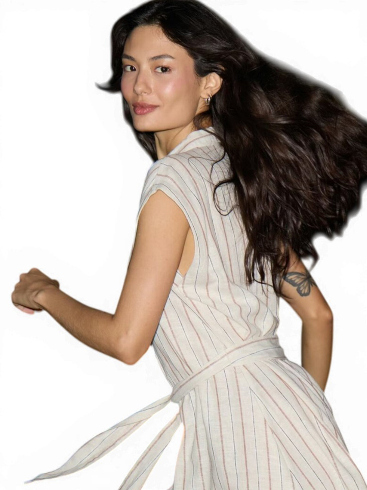 Beige gestreepte jurk Linno Ichi 