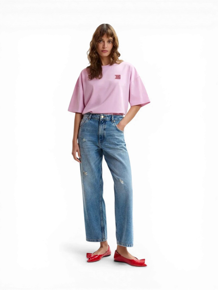 Blauwe katoenen cropped boyfriend jeans Jansen Essentiel