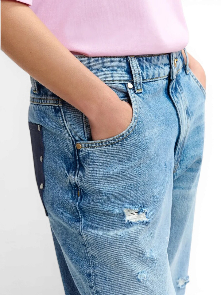 Blauwe katoenen cropped boyfriend jeans Jansen Essentiel