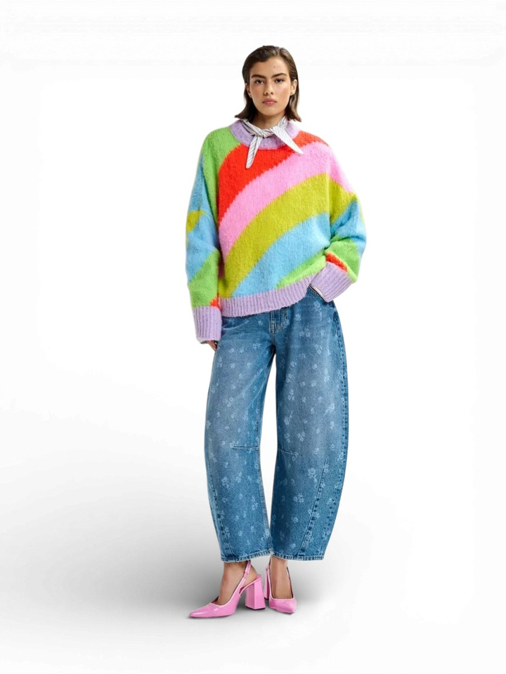 Blauwe loose fit jeans met bloemenprint Jo Essentiel 