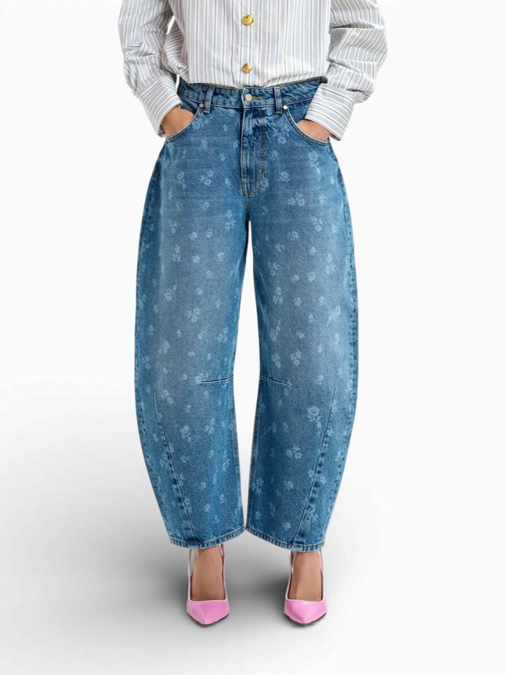Blauwe loose fit jeans met bloemenprint Jo Essentiel 