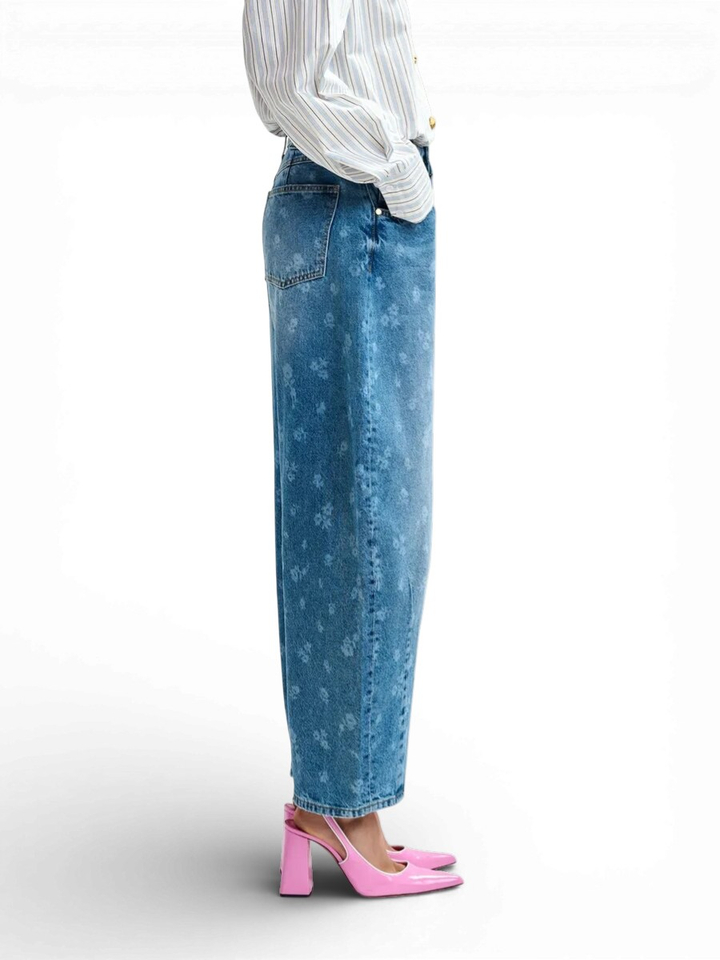 Blauwe loose fit jeans met bloemenprint Jo Essentiel 