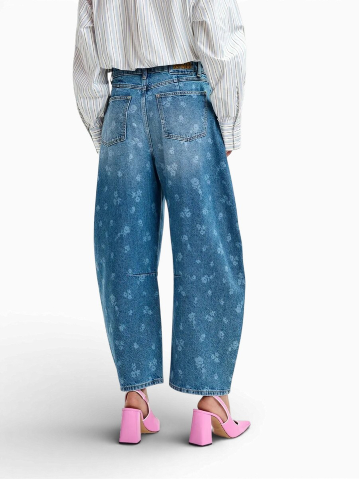 Blauwe loose fit jeans met bloemenprint Jo Essentiel 