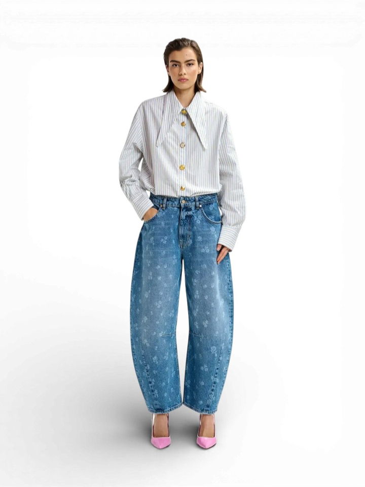 Blauwe loose fit jeans met bloemenprint Jo Essentiel 