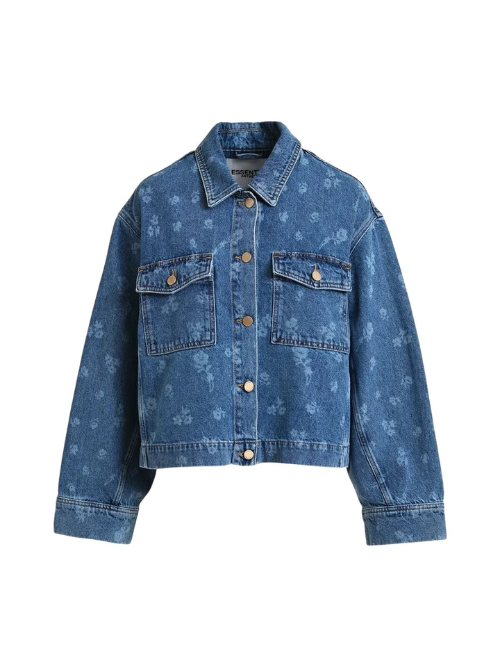 Blauwe jeans jas met bloemen print Jass Essentiel 