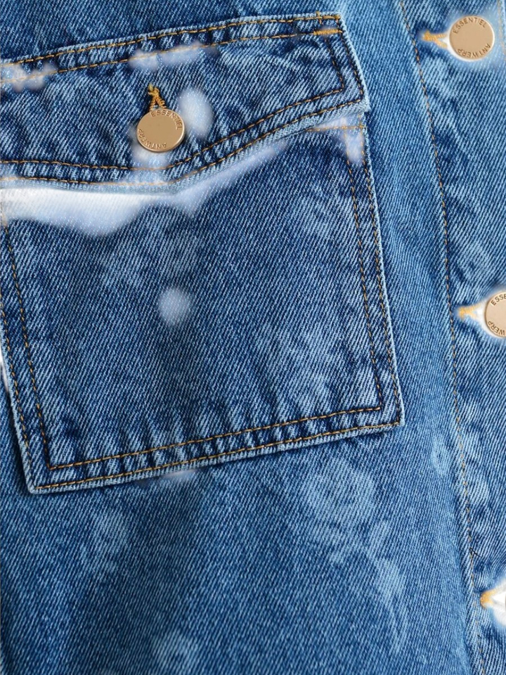 Blauwe jeans jas met bloemen print Jass Essentiel 