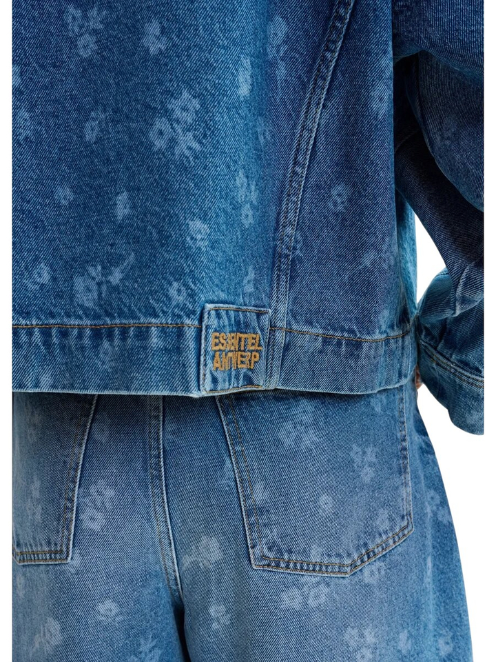 Blauwe jeans jas met bloemen print Jass Essentiel 