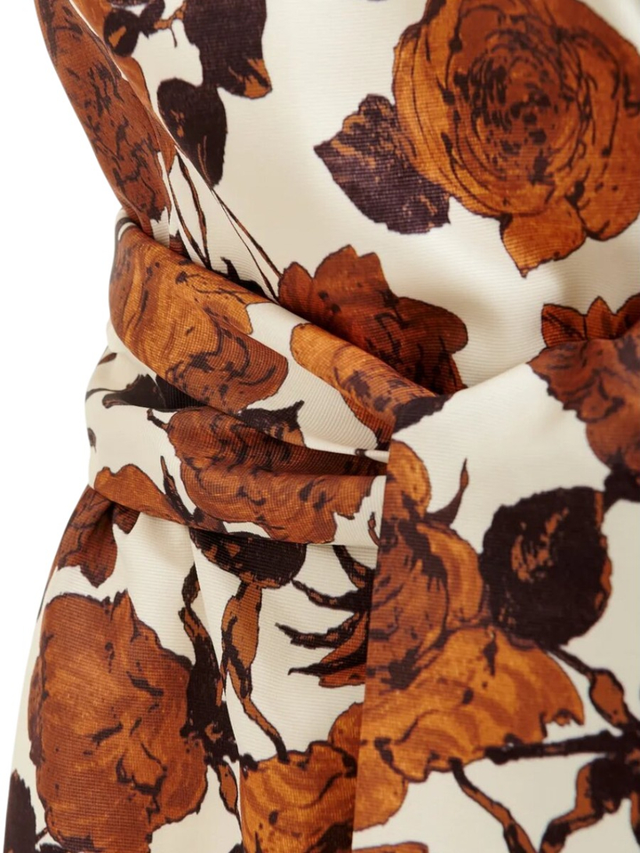 Beige en bruine strapless midi-jurk met wikkelriem Juror Essentiel 