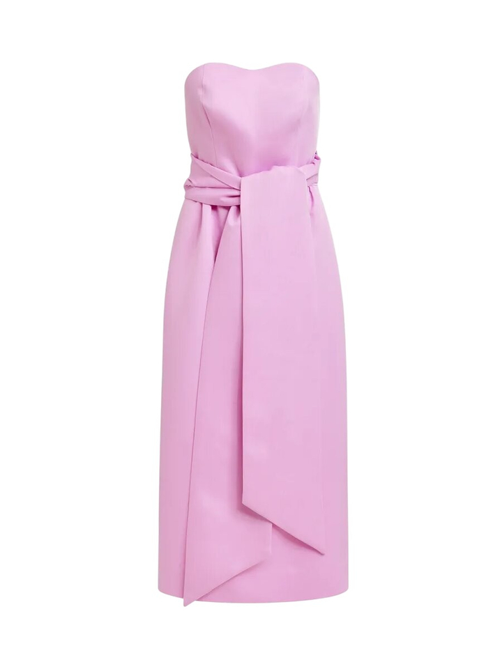 Roze strapless midi-jurk met wikkelriem Juror Essentiel