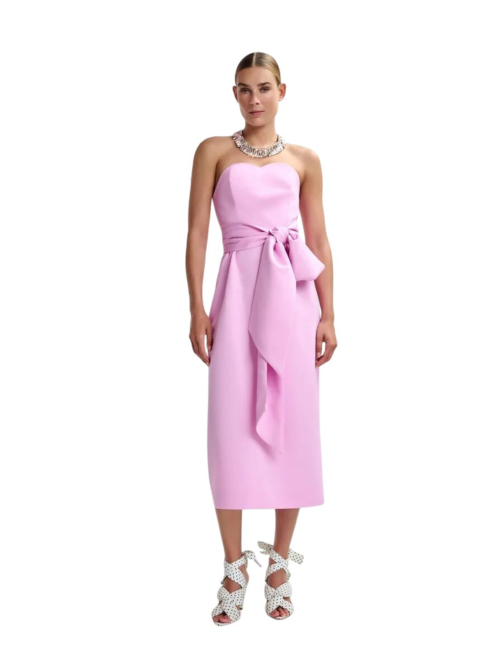 Roze strapless midi-jurk met wikkelriem Juror Essentiel